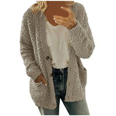 Women Casual Plus Size Plush Sweater Pockets Outerwear Buttons Cardigan Coat Features: Fashion design,100% Brand New,high quality! Season:Spring/Autumn/Winter Gender: Women Occasion:Casual,Fashion Material:polyester Pattern Type:Solid Sleeve Length:Long Thickness:Standard Package include:1 PC Women Coat Material:100%polyester. soft Knitted, lightweight, skin-friendly ,very comfort to wear.Perfect Jacket Overcoat Outwear Cardigan. Features:Special fabric printing, colorful rainbow, 2020 fashion f Mid Size Fashion Winter, Mid Size Fashion, Cardigan Kimono, Fleece Cardigan, Warm Cardigan, Fleece Jacket Womens, Cardigan Casual, Winter Vest, Winter Cardigan