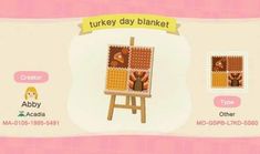 an animal crossing character is shown in this screenshot from the game turkey day blanket