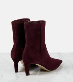 Find JIMMY CHOO Alizze 65 Suede Ankle Boots on Editorialist. Upper: leather. Lining: leather. Sole: leather insole and sole. Toe shape: pointed toe. Made in Italy. Includes: shoe box, dust bags. Designer color name: Garnet. Closure: zipped side. Chic Snip Toe Boots With Suede Lining, Luxury Pointed Toe Heeled Boots With Suede Lining, High Ankle Leather Heeled Boots With Suede Lining, Luxury Ankle Boots With Deep Heel Cup, High Ankle Leather Boots With Suede Lining, Suede High Heel Boots With Branded Heel Counter, High Heel Calf Leather Boots With Suede Lining, Suede High Ankle Boots With Sculpted Heel, High Ankle Suede Boots With Sculpted Heel