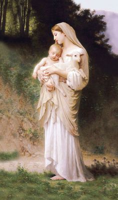 a painting of a woman holding a baby in her arms