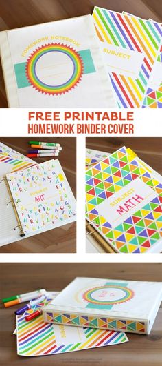 the free printable homework binder cover is perfect for kids to use in their homes