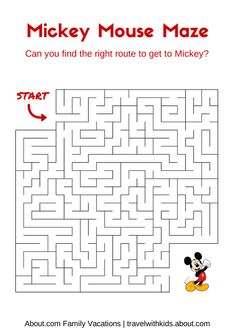 a mickey mouse maze is shown with the words, can you find the right route to get to mickey?