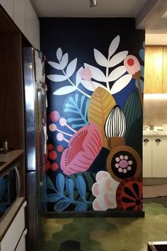 Fresque murale - motif floral Wall Painting Ideas Bedroom, Painting Ideas Bedroom, Wall Painting Ideas, Wall Murals Diy, Dream Painting, Wall Painting Decor, Wall Paint Designs, Decoration Originale, Painted Wall