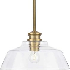 Progress Lighting Singleton 1-Light 14 in. Vintage Brass Medium Pendant Light with Clear Glass Shade P500381-163 - The Home Depot