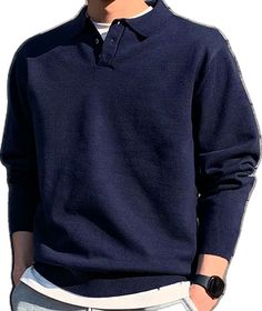 Navy Fitted Collared Polo Sweater, Blue Casual Polo Sweater, Classic Blue Crew Neck Polo Sweater, Navy Long Sleeve Polo Sweater, Navy Long Sleeve Wool Polo Sweater, Fall Sweater, Polo Neck, Fall Sweaters, Men Sweater