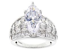 Bella Luce® white diamond simulant 10.40ctw marquise, baguette, and square, platinum over sterling silver ring. Measures approximately 0.94" L x 0.69" W and is not sizable. Diamond equivalent weight is 6.30ctw. Silver Marquise Jewelry With Baguette Diamonds, Modern Silver Marquise Jewelry, Modern Marquise Silver Jewelry, Silver Marquise Diamond Ring With Baguette Diamonds, Silver Marquise Ring With Baguette Diamonds, White Marquise Center Stone Jewelry, White Marquise Jewelry With Center Stone, Modern White Marquise Jewelry, Modern White Marquise Cut Jewelry