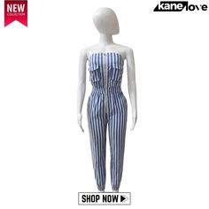 Sexy Striped Bandeau Jumpsuit Bandeau Jumpsuit, Strapless Jumpsuit, Striped Jumpsuit, Printed Jumpsuit, Pencil Pants, Overalls Women, Hip Length, Stripe Print, Jumpsuits For Women