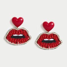 💋Heart with Crystal Beaded Red Lips Drop Earrings💋 - Measurements: Width 45 mm Length 48 mm (1.77 x 1.88 inch) - Color: One Color - Material: Acrylic beads, Cubic Zirconia, Polyester nonwoven fabric - Closure: Post back - Handmade item. Trendy Red Jewelry With Heart Beads, Red Heart Beads Earrings For Party, Red Dangle Heart Earrings For Party, Red Heart Beads Earrings For Valentine's Day, Beaded Dangle Heart Earrings For Parties, Red Beaded Earrings For Valentine's Day, Trendy Red Earrings For Valentine's Day, Red Handmade Heart Earrings For Party, Valentine's Day Beaded Earrings For Pierced Ears