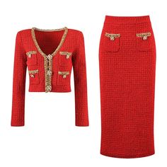 45218060140772|45218060173540|45218060206308 Tweed Women, Tweed Skirt Suit, Autumn Chic, Xmas Outfit, Middle Age Fashion, Comfortable Pants, Full Dress, Tweed Skirt, Elegant Red