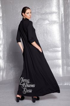 "Black Kaftan Dress, Turtleneck Dress, Minimalist Clothing At Cherry Blossoms we aspire to make clothing that brings chic style to any size figure with comfortable fabrics, meticulous tailoring and original, beautiful designs! 🍒 This maxi dress with sleeves is the absolute MUST HAVE dress! Cut from stretchy viscose, this black dress feels like a second skin. Wear your long maxi dress with sneakers, ballerinas, elegant high heels, with moto boots and moto jacket. Accessorize your beautiful long Black Stretch Floor-length Dress, Black Long Maxi Dress For Night Out, Elegant Black Stretch Maxi Dress, Elegant Long Black Maxi Dress, Black Long Maxi Dress For Formal Occasions, Bride Dress Black, Black Kaftan Dress, Black Gothic Dress, Cocktail Dress Elegant