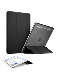 an ipad case with a keyboard on it and a tablet next to it, all in black