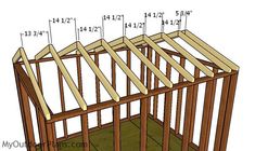 an image of a wooden shed with measurements for the roof and side walls, all labeled in