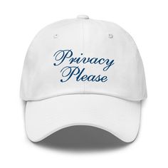 Privacy Please Hotel Aesthetic Embroidered Dad Hat Baseball Cap | Sporty Rich Old Money Dad Cap | Late Checkout Preppy 90s Athleisure Vintage Style Y2K Dad Hat ☆ Privacy Please ☆  Minimalistic chic cursive embroidery  ♡ This super chic and fun hat will bring a smile to your face! Our dad hats are made with 100% quality cotton twill. Look chic while getting coffee, walking your dog, doing grocery runs, running errands, day to day on the go or just a bad hair day! Also makes a perfect gift! Availa Snapback Visor Hat With Letter Print, Letter Print Snapback Visor Hat One Size, Sporty Visor Hat With Logo Print, Letter Print Snapback Hat, Streetwear Dad Hat With Visor, Trendy Dad Hat With Visor For Streetwear, Casual Baseball Cap With Visor And Logo Print, Sporty Baseball Cap With Logo Print, Casual Baseball Cap With Logo Print Visor