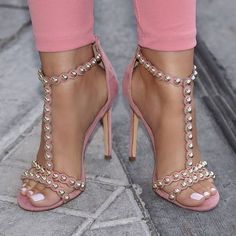 2 Strap Sandals, Barbie Heels, Studded Gladiator Sandals, Strap Sandals Heels, High Heels Classy, Heel Accessories, Open Toe High Heels