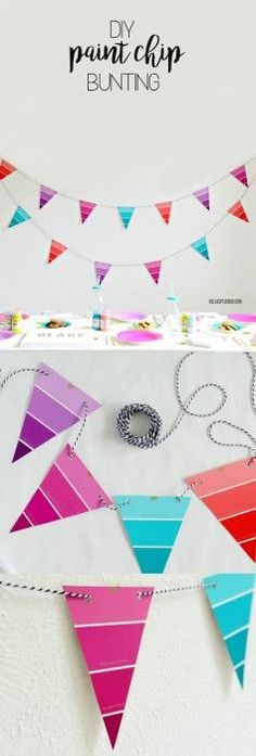 the bunting banner is made with colored paper