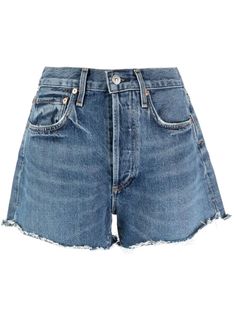 Citizens Of Humanity Marlow Denim Mini Shorts - Farfetch High Rise Recycled Denim Shorts For Summer, Summer Medium Wash Recycled Denim Shorts, Medium Wash Cotton Jean Shorts With Belt Loops, Washed Blue Jean Shorts, Blue Relaxed Fit Jean Shorts With Belt Loops, Summer Recycled Denim Bottoms With Belt Loops, Summer Recycled Denim Medium Wash Shorts, Medium Wash Cutoff Shorts With Five Pockets, Medium Wash Recycled Denim Jean Shorts