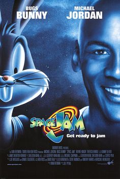 a movie poster for the film space jam starring bugs, michael jordan and jack rabbit