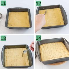 four pictures showing how to bake an individual's cake in a pan and then place the batter on top