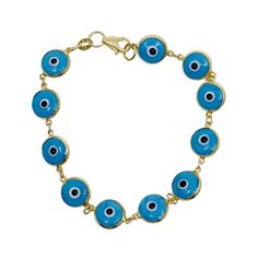 The bracelet will fit a 6 1/2" wrist by 10mm wide Hallmark: 14k Weights: 8.4 grams In very good condition SKU-484 Turquoise Evil Eye Bracelet Jewelry, Turquoise Evil Eye Bracelet, Astoria Ny, Glass Evil Eye, Turquoise Glass, Eye Bracelet, Evil Eye Bracelet, Chain Link Bracelet, Link Bracelets