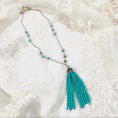 Brand New, Wrapped In A Gift Box. One Of A Kind, Handcrafted With Genuine Faceted Crystal Beads, In Turquoise/Teal Color. 16” Silver Tone Chain. Silver Tone Hardware. Toggle Clasp. Handmade. Rhinestone Embellishments. Hypoallergenic, Nickel Free. Artist: Twyla Germain Turquoise Beaded Tassel Necklace Gift, Adjustable Turquoise Tassel Necklace For Gift, Adjustable Beaded Chain Tassel Necklace As Gift, Elegant Turquoise Crystal Necklaces With Colorful Beads, Elegant Turquoise Crystal Necklaces For Jewelry Making, Elegant Turquoise Crystal Necklace With Colorful Beads, Elegant Turquoise Beaded Crystal Necklaces, Elegant Turquoise Beaded Crystal Necklace, Elegant Blue Tassel Necklace Gift