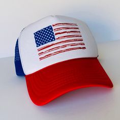 This Trucker Hat has a mesh trucker back and an adjustable snap closure.  Please note that any any custom or personalized items are final sale Thank you for stopping by, Woobie Designs Camo Trucker Hat, San Clemente, Baseball Hat, Red White And Blue, Trucker Cap, Snap Closure, American Flag, Pink And Gold, 4th Of July