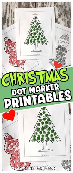 christmas dot marker printables for kids to color and cut out on the table