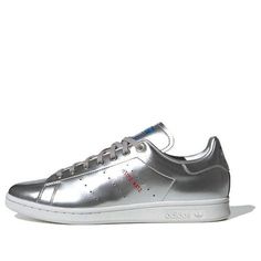 adidas Stan Smith 'Silver Metallic' FW5363 (SNKR/Unisex) Silver Sneakers With Metallic Logo For Streetwear, Sporty Metallic Sneakers, Silver Casual Sneakers With Metallic Logo, Modern Metallic Silver Sneakers For Streetwear, Metallic Sneakers For Sports, Metallic Round Toe Sneakers For Sports, Metallic Sneakers With Reflective Details For Streetwear, Casual Metallic Silver Sneakers For Streetwear, Metallic Silver Sneakers With Reflective Details For Streetwear