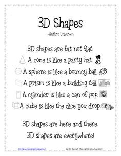 2d 3d Shapes, 3 D Shapes, Shape Poems, Math Shapes, Math School, Math Geometry, Kindergarten Ideas, Homeschool Math