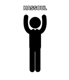 a black and white poster with the words hassol above it, in front of a