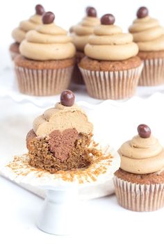 cupcakes with frosting and chocolate chips on top