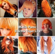 manic-panic-electric-tiger-lily-hair-dye Lava Hair, Aqua Hair Color, Manic Panic Hair Color, Manic Panic Hair, Flame Hair, Hair Color Orange, Hair Color Auburn