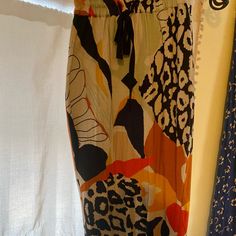 Vibrant And Bold Summery Skirt With Drawstring Waist From Anthropologie. New With Tags! Multicolor Skirt With Elastic Waistband For Fall, Fall Multicolor Skirt With Elastic Waistband, Casual Patterned Bottoms With Vibrant Print, Casual Viscose Skirt For Day Out, Casual Multicolor Rayon Bottoms, Multicolor Skirt For Vacation In Fall, Casual Patterned Long Skirt, Casual Multicolor Skirt With Vibrant Print, Casual Skirt With Vibrant Print For Vacation