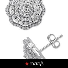 in stock Macy's Diamond Cut Earrings, Macy's Round Cubic Zirconia Earrings, Macy's Jewelry With Round Halo Design, Macy's White Gold Jewelry With Halo Design, Diamond Cluster, 2 Carat, 1 Carat, Diamond Clarity, Diamond Shapes