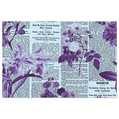 an old newspaper with purple flowers on it