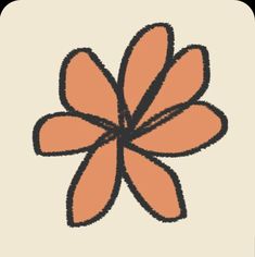 an orange flower on a beige background with black outline in the center and bottom corner