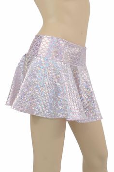 "This item is made to order, please read all the way through the listing before purchasing! Silvery scales shimmer on baby pink in this holographic mini skirt. This fabric has such a gorgeous sparkle and shine! It is made of four way stretch lycra spandex. It has a soft, spandex waistband (elastic free) that sets at the natural waist. Need help choosing \"Length\"? Watch this video: https://www.youtube.com/watch?v=qTKmmJGrjW8&t=1s Womens Sizing (See below for instructions on where measuremen Pink Bottoms For Costume Party In Summer, Pink Bottoms For Summer Costume Party, Pink Fitted Skirt For Costume Party, Fitted Pink Skirt For Costume Party, Pink Fitted Bottoms For Cheerleading, Fitted Pink Bottoms For Cheerleading, Pink Fitted Princess Mermaid Dress, Summer Party Mermaid Bottoms, Fitted Pink Mermaid Dress For Summer