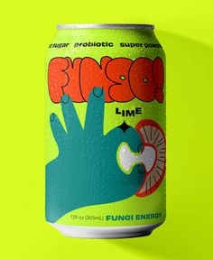 a can of broccoli lime energy drink on a green background with the word broccoli printed on it