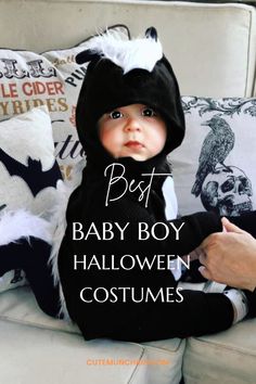 a baby boy wearing a costume sitting on top of a couch with the words best baby boy halloween costumes