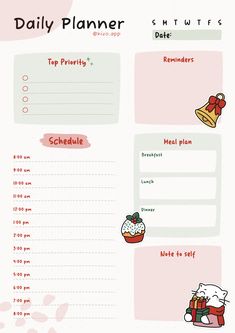 the daily planner is filled with things to do for someone's family and friends