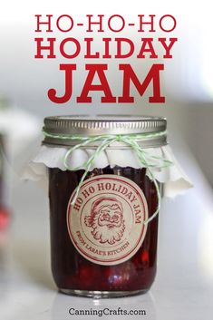 a jar filled with jam sitting on top of a table