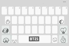 a keyboard with several different icons on the top and bottom keys, all in black and white