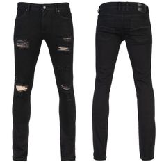 Rampager Shredded Pants - Black - Wornstar Edgy Ripped Fitted Jeans, Ripped Straight Leg Alternative Jeans, Alternative Style Ripped Denim Jeans, Ripped Cotton Jeans In Alternative Style, Edgy Distressed Black Jeans, Edgy Black Distressed Jeans, Wornstar Clothing, Shredded Jeans, Ripped Jeans Men