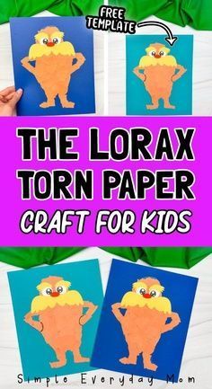 Dr. Seuss’s story, The Lorax, is a timeless classic that captivates everyone. As we celebrate Dr. Seuss Week, let’s honor his legacy by bringing one of his most beloved characters to life through a fun craft for kids! Encourage the kids to tear paper to make this torn paper Lorax craft for Kids! This is a great Lorax Craft Idea They’ll recreate the iconic character of The Lorax by tearing paper and arranging the pieces of his distinctive mustache and expressive eyebrows on the provided template. Lorax Art Projects For Kids, The Lorax Crafts, Lorax Crafts, Paper Activities For Kids, Lorax Activities, Lorax Craft, Craft For Kids Easy, Tearing Paper, Paper Activities