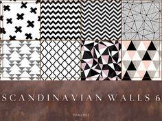 the cover of scandinavian wallpapers, featuring black and white geometric designs on rusted metal