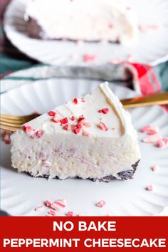 no bake peppermint cheesecake on a white plate