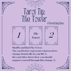 Tarot tip: the tower. Shuffle and find the tower. The card before represents what needs to change drastically in your life, and the card after shows how you should support yourself through this change. Divorce Tarot Spread, Sims Reference, Tower Moment, Tarot Card Layouts, Tower Card, The Tower Tarot, Tarot Reading Spreads, Tarot Card Readings, Free Tarot Cards