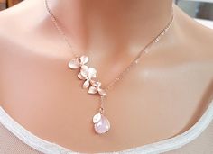 v'¯) .`*.¸.*'  ¸.*'¸.*'¨) ¸. (¸.*' (¸.*' .*' ¸¸..♥ PERSONALIZED INITIAL - Blush Pink, Initial leaf Great for your wedding jewelry , bridesmaid gift, anniversary gifts and everyday wear (¸.*' (¸.*' .*' ¸¸..♥ Please write a note your initials and stone color when you check out. Stone color Jan / Garnet Feb / Amethyst Mar / Aquamarine Apr / Clear Crystal May / Emerald June/ White Smoke July / Ruby Aug / Peridot Sep / Sapphire Oct / Pink opal Nov / Topaz (brown) Dec / Turquoise Dec / Blue Topaz ston Orchid Necklace, Mother Necklace Personalized, Navy Bridesmaids, Gold Orchid, Bracelet Flower, Peach Sapphire, When You, Necklace Birthstone, Wedding Pendant