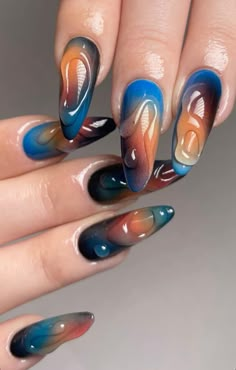 🔥 Grunge Inspired Nails, Abstract Nail Ideas, Nonbinary Nails, Creative Nail Ideas, Thermal Nails, Future Nails, Pretty Fingers, Gel X Nails, Abstract Nails