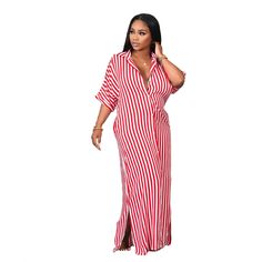 Medium Sleeve Loose Striped Shirt Long Dress Striped V-neck Shirt For Summer, Striped Fitted V-neck Shirt Dress, Elegant V-neck Beach Shirt, Casual Striped V-neck Shirt Dress, Casual Striped Shirt Dress With V-neck, Vacation Red V-neck Shirt, Red V-neck Shirt For Vacation, Striped Collared Dresses For Vacation, Striped Collared Vacation Dress