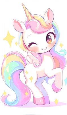 a cute little pony with pink hair and stars on it's head, standing in front of a white background